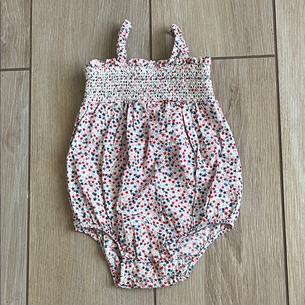 GAP fourth of July Star-Print Smocked Baby One-Piece